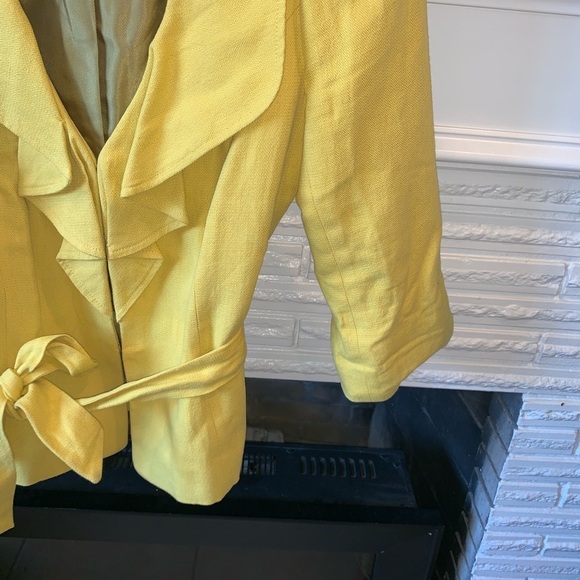 Classiques Entier Linen Marigold Yellow Ruffle Front Belted Blazer Spring Medium - Picture 4 of 8